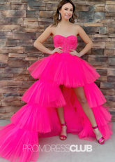 Jean |Long Hot Pink Prom Dresses Near Me With A Line Sweetheart Lace Corset Tiered Ruffles High Slit - Price #price_variant_lowest# - Hot Pink - PromDressClub